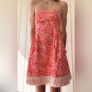 Lilly Pulitzer Betsey Strapless Hottie Pink Ten Speed Dress Bike/Floral design